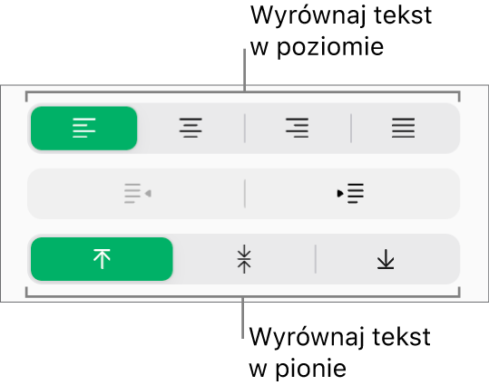 Przyciski wyrównania tekstu w pionie i poziomie na pasku bocznym Format.