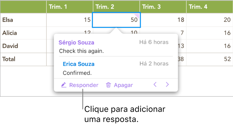 Um comentário com uma resposta e um botão OK na parte inferior direita.