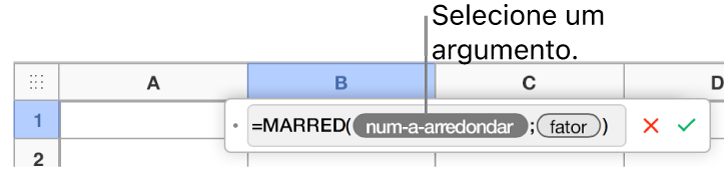 O editor de fórmulas com a função SOMA introduzida e uma legenda para o símbolo de argumento do valor.