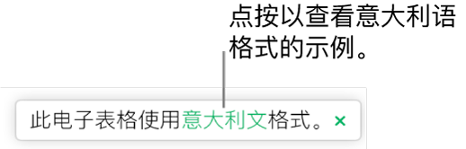指出“此电子表格使用意大利语格式”的信息。