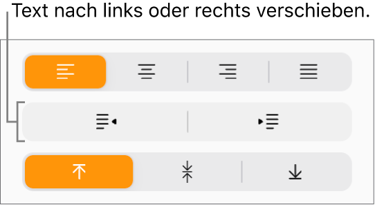 Die Tasten „Ausrücken“ und „Einrücken“ in der Seitenleiste „Format“.