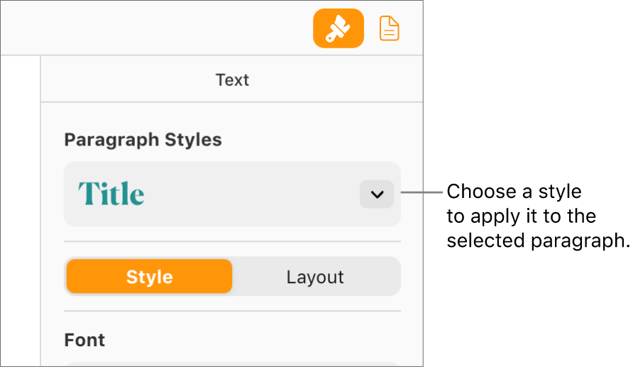 The Paragraph Styles pop-up menu in the Format sidebar. The Heading paragraph style, in a red, bold font, is selected.
