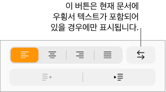 포맷 사이드바에 있는 텍스트 방향 버튼.