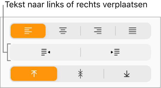 De knoppen voor negatief inspringen en inspringen in de navigatiekolom 'Opmaak'.