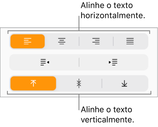 Os botões de alinhamento de texto vertical e horizontal na barra lateral Formatar.