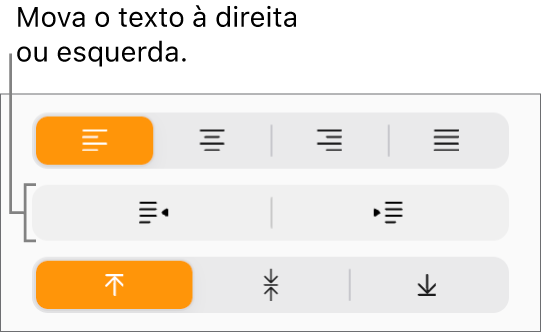 Os botões Recuar à esquerda e Recuar à direita na barra lateral Formatar.