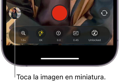 Imagen en miniatura en la parte inferior de la pantalla de Final Cut Camera.