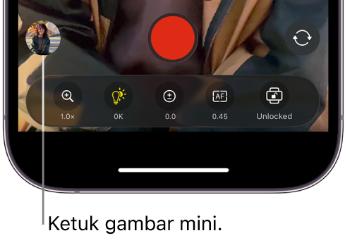 Gambar mini di bagian bawah layar Final Cut Camera.