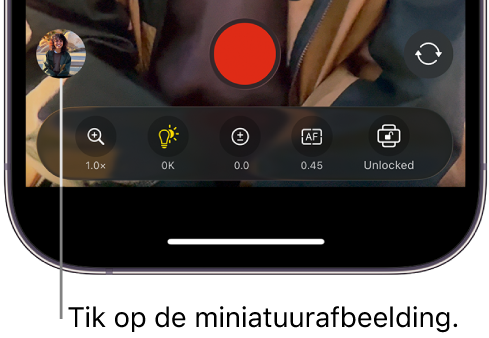 Een miniatuurafbeelding onder in het scherm van Final Cut Camera.