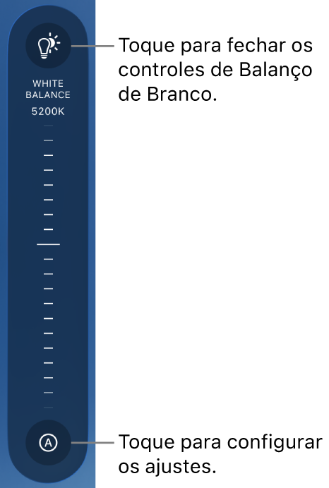 O seletor de Balanço de Branco com um botão Automático na parte inferior.