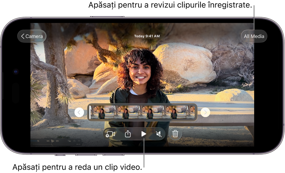 Ecranul de redare din Final Cut Camera, care afișează clipul curent, comenzile de redare și butonul Conținut.