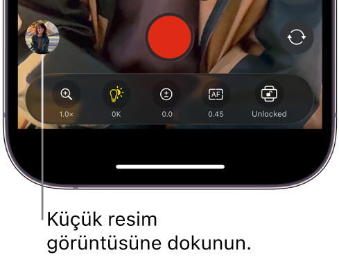 Final Cut Camera ekranının altındaki küçük resim görüntüsü.