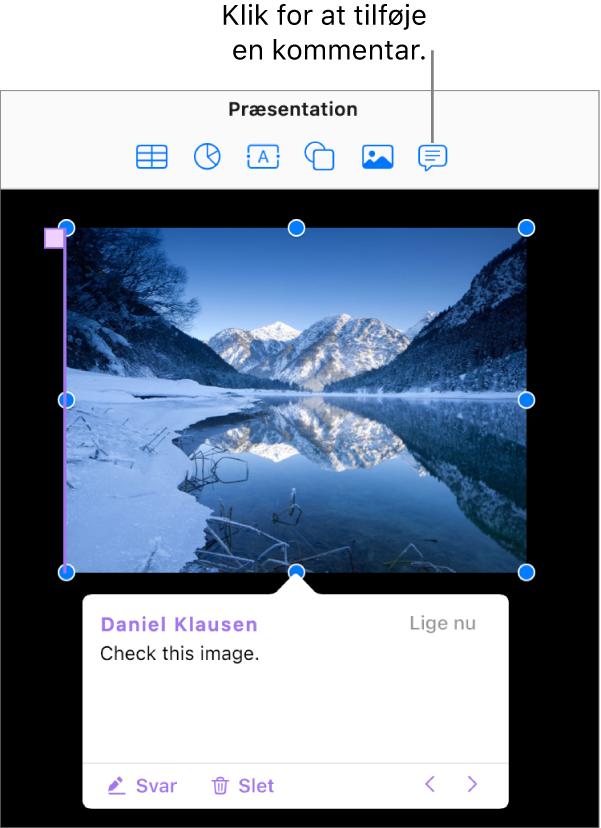 En kommentar, der er føjet til en grafik i en præsentation.
