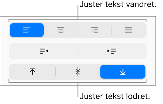 Knapperne til lodret og vandret tekstjustering i indholdsoversigten Format.
