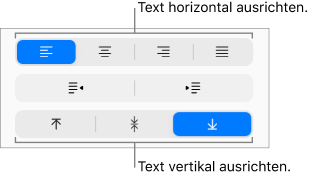 Die Tasten zum vertikalen und horizontalen Ausrichten in der Seitenleiste „Format“.