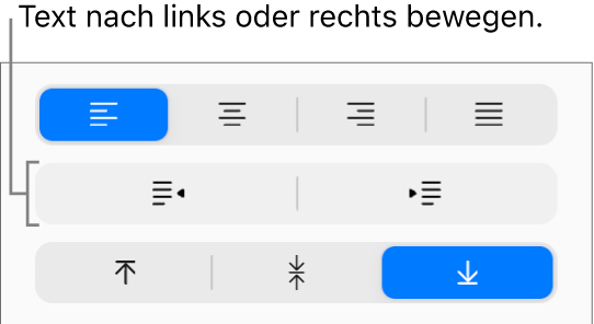 Die Tasten „Ausrücken“ und „Einrücken“ in der Seitenleiste „Format“.