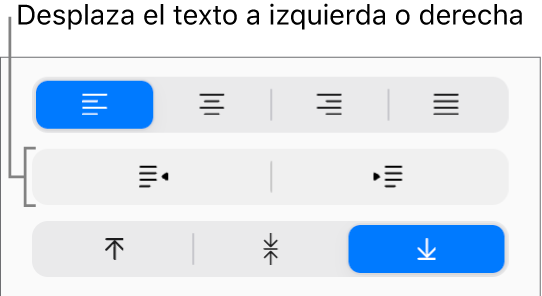 Los botones Sangría izquierda o Sangría en la barra lateral Formato.