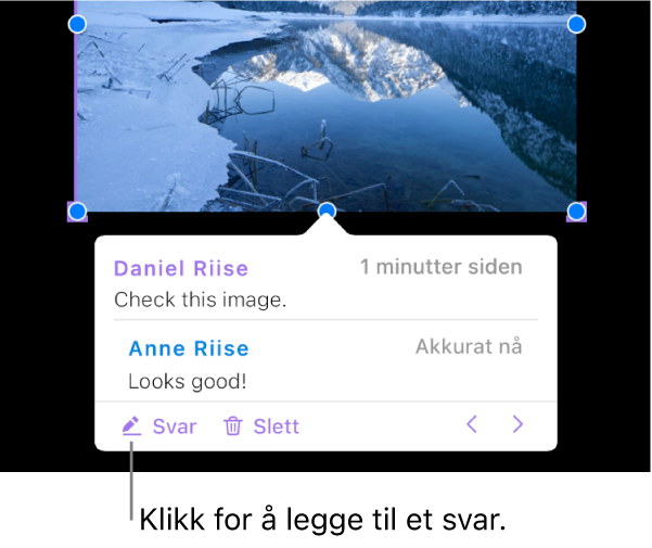 En kommentar med ett svar og en Ferdig-knapp nederst til høyre.