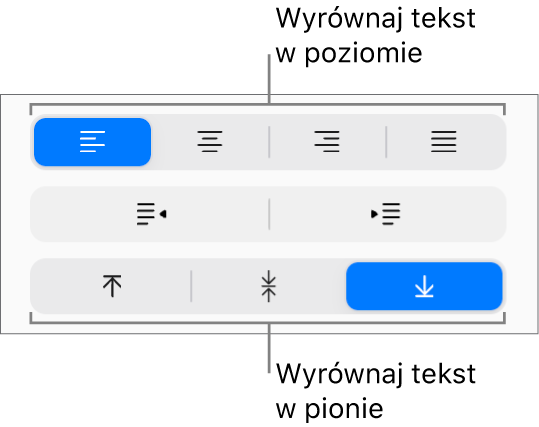 Przyciski wyrównania tekstu w pionie i poziomie na pasku bocznym Format.