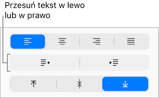 Przyciski Wysunięcie i Wcięcie na pasku bocznym Format.