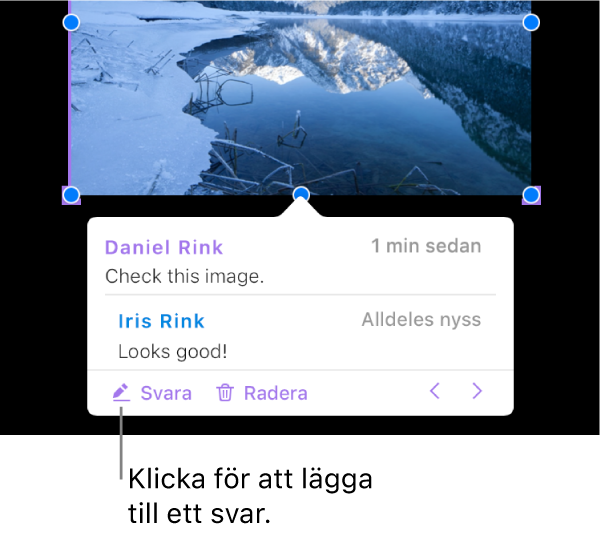 En kommentar med ett svar och knappen Klar längst ned till höger.