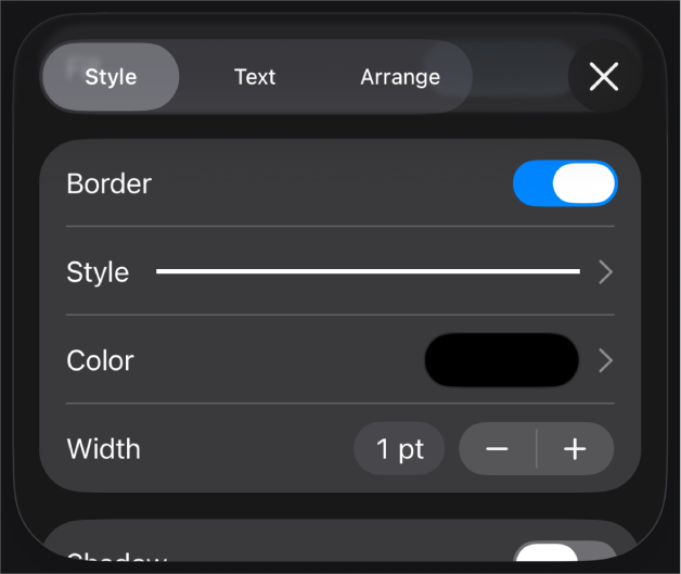 The Border style customisation controls.