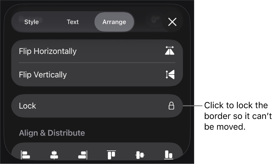 The Arrange controls in the Format menu with the Lock button called out.