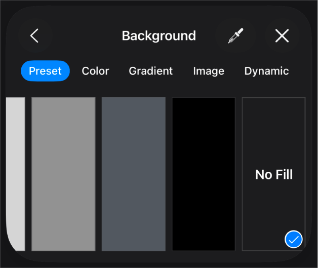 The Fill controls with No Fill selected.