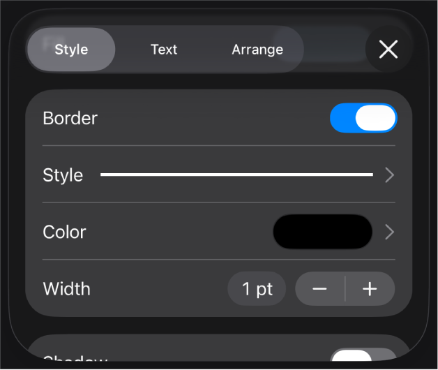 The Border style customization controls.