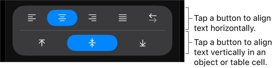 Horizontal and vertical alignment buttons for text.