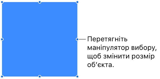 Обʼєкт із синіми точками на рамці, які використовуються для зміни розміру обʼєкта.