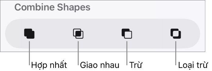 Các nút Hợp nhất, Giao nhau, Trừ và Loại trừ ở bên dưới Kết hợp các hình.