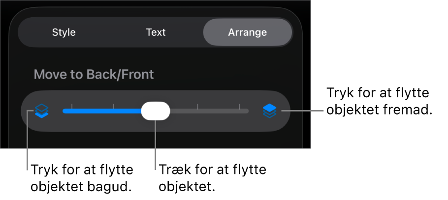 Knappen Flyt tilbage, knappen Flyt frem og mærket til lag.