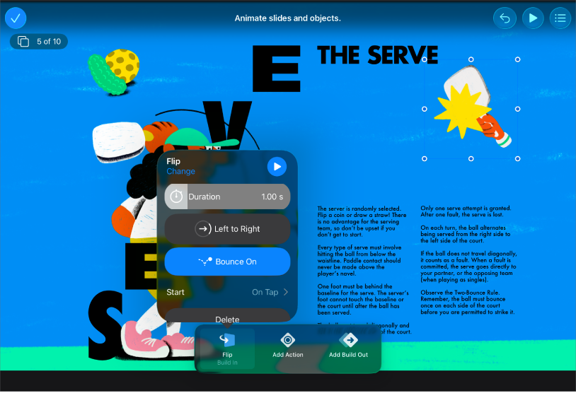 The Keynote app in Slide Only view with the Animation controls at the bottom of the screen.