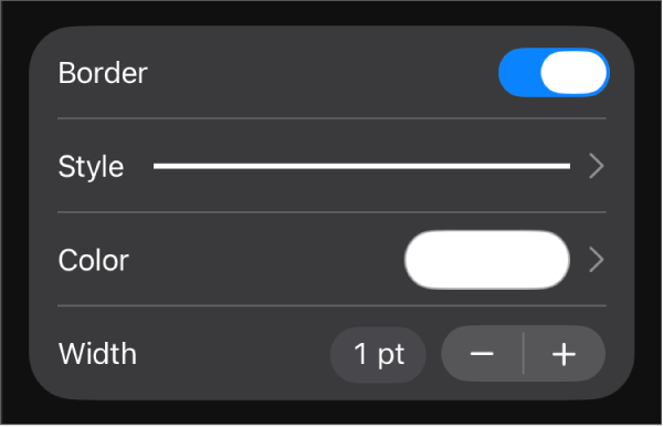 The Border style customisation controls.