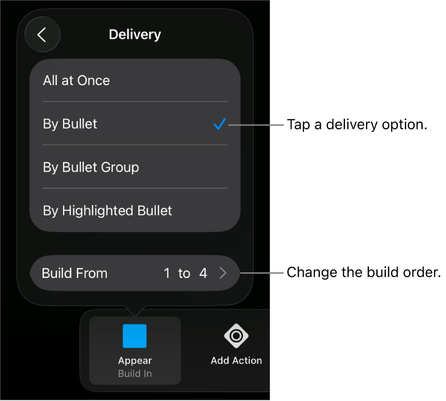 Delivery options in the Build In pane.