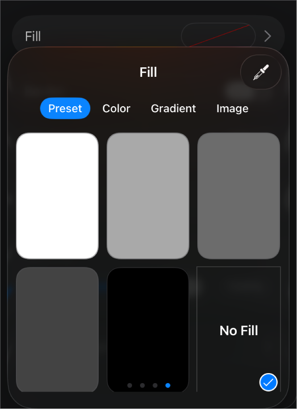 The Fill controls with No Fill selected.