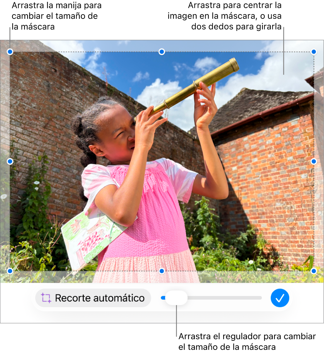 El regulador de la máscara en la parte inferior de una foto.