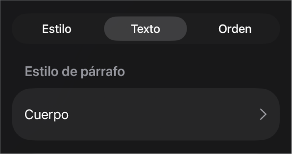 Un estilo de párrafo con un asterisco junto a él y un botón Actualizar a la derecha.