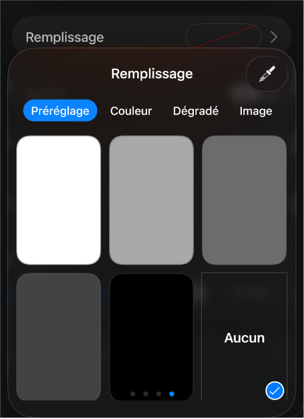 Les commandes Remplissage avec l’option Aucun remplissage sélectionnée.