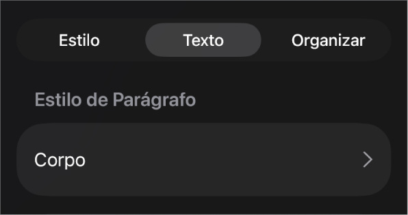 Um estilo de parágrafo com um asterisco ao lado e um botão Atualizar à direita.