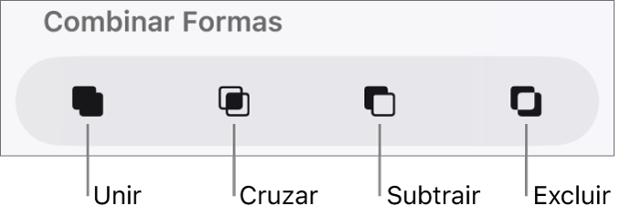 Botões Interseção, Subtrair e Excluir abaixo de Combinar Formas.