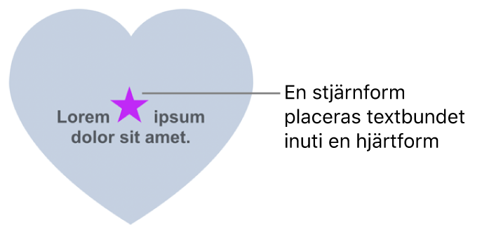 En stjärnform är textbunden inuti en hjärtform.