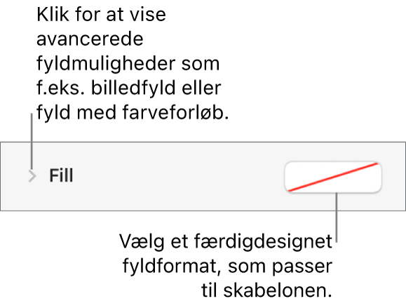 Betjeningsmuligheder til valg af en fyldfarve.