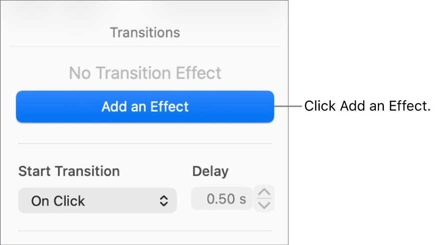 Add an Effect button in the Animate section of the sidebar.