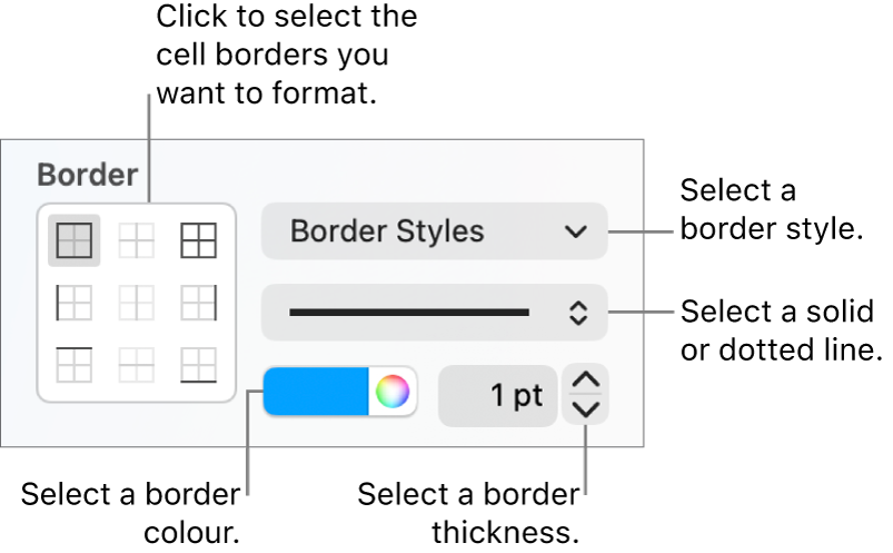 The Sidebar controls for changing the look of cell borders.