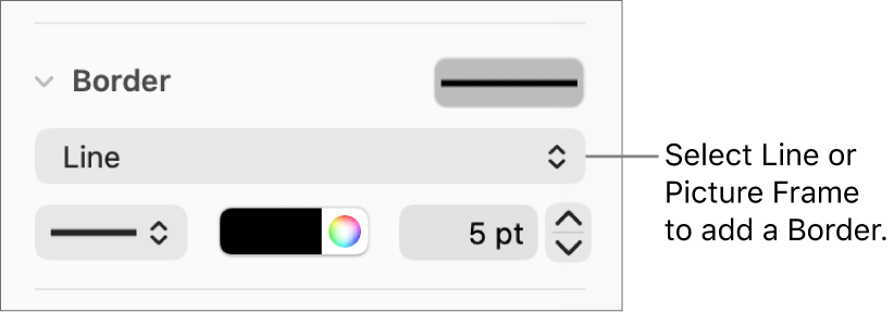 The Border style controls in the Format sidebar with Line selected as the border type.