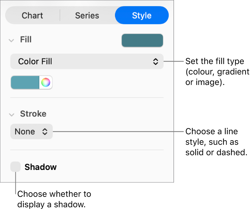 Controls for changing the appearance of data series.