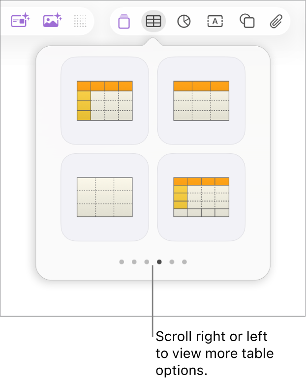 The Add Table pane with navigation arrows on the left and right.