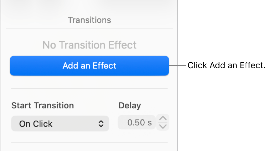 Add an Effect button in the Animate section of the sidebar.